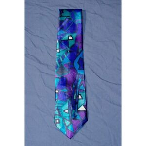 Vintage Prince Bellini 80s 90s Silk Neck Tie USA Abstract Royal Blue Purple